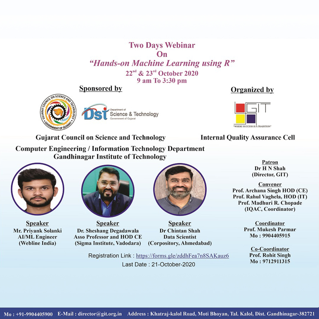 GUJCOST Sponsored Two Days State Level Webinar On “Hands-On Machine Learning Using R”
